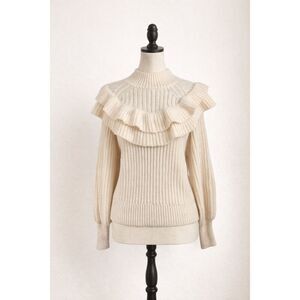 H&M Cream Ruffle Knit Sweater Women’s Size XS Mock Neck NWT